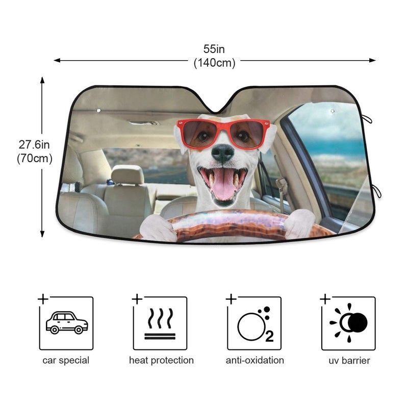 Bolaz Car Windshield Sun Shade Funny Dog Driving a Car, Blocks Sun Visor Protector Foldable Sun Shield for Most Sizes - Image 4
